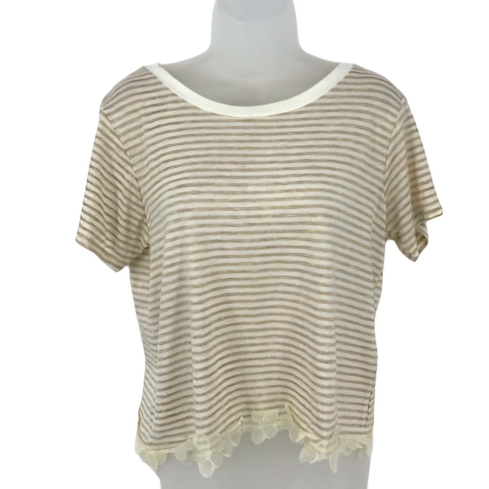 About a Girl Striped Crop Top w/ Floral Lace Trim Size M